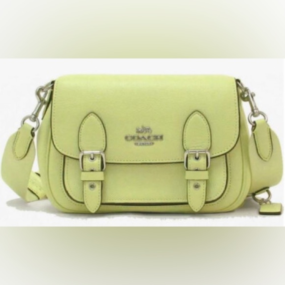 Coach Lemon Green Pebbled Leather Satchel with Silver Hardware - Picture 2 of 13